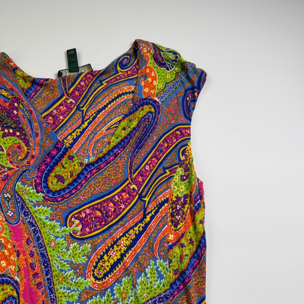 Lauren Ralph Lauren Women Multicolor Paisley Viscose Midi Dress Sze L Sleeveless - Picture 11 of 16